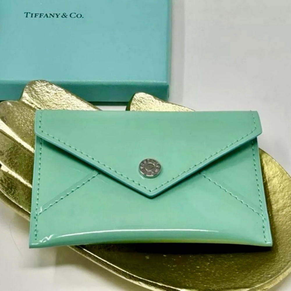 Tiffany & Co. Patent Leather Envelope Card Wallet | Blue | Authentic Designer